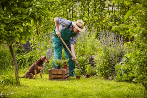 Gardeners in North Kensington assessing site risks before work begins